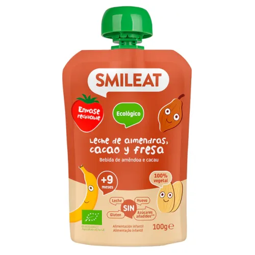 Smileat pouch leche de almendras, cacao y fresa 100gr