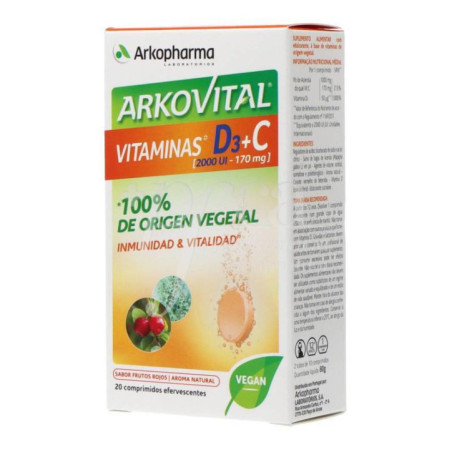 Arkovital Vitaminas D3+C [2000UI-170mg] 20 comprimidos efervescentes.